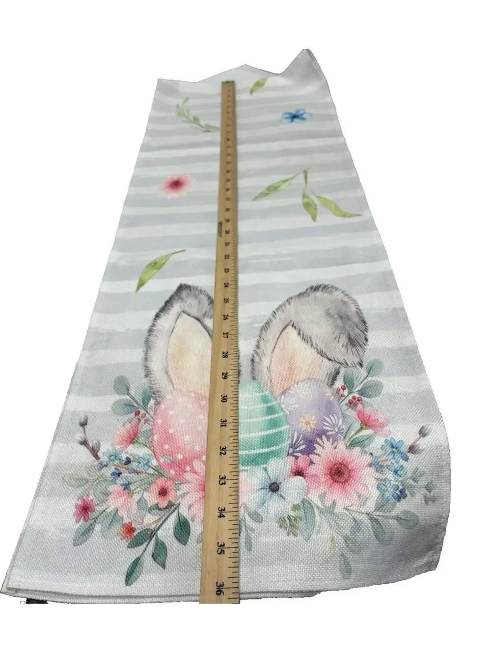 Easter Bunny Table Runner 72” Long Spring Floral Eggs Grey Stripe Holiday Decor